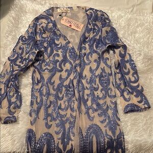 Pink Owl Blue and Cream Women's Cardigan